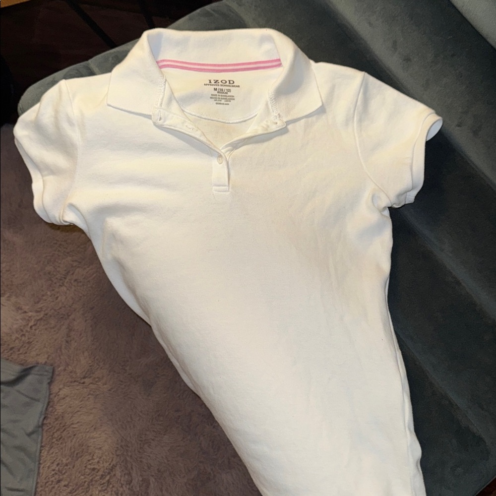 IZOD white shortsleeve polo shirt collar school uniform top Medium 10/12 Regular